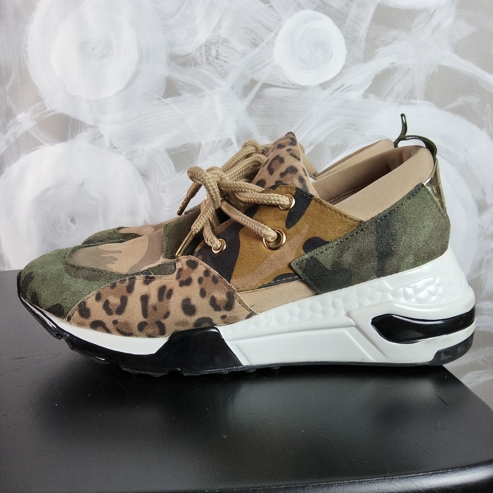 STEVE MADDEN Wmns Sz 9M Green Camo Animal Print Sneaker FashionCore Wedge Shoes - Picture 3 of 11